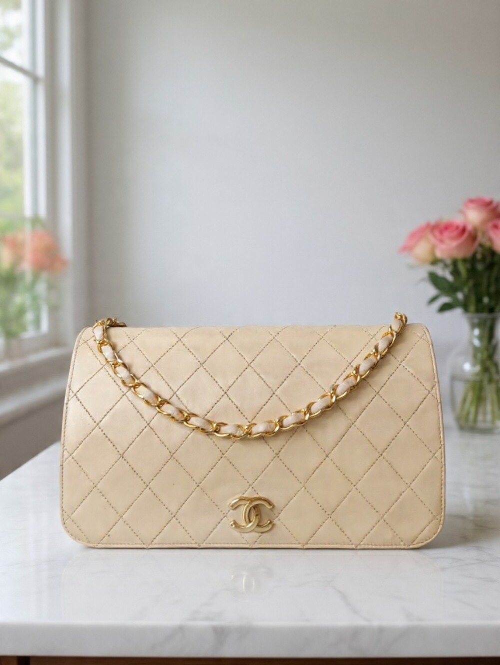 Chanel ✨️ Vintage Medium Full Flap Cream Beige Lambskin 24K GHW - Picture 5 of 15